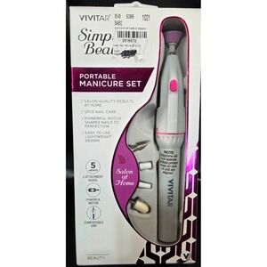 VIVITAR SIMPLY BEAUTIFUL PORTABLE 5-PC. ATTACHMENT HEAD MANICURE SET &‎ POUCH